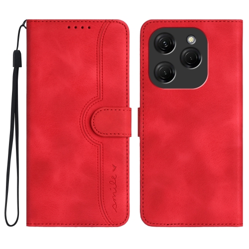 For Tecno Spark 20 Pro Heart Pattern Skin Feel Leather Phone Case(Red) for tecno pova neo 3 skin feel heart pattern leather phone case brown