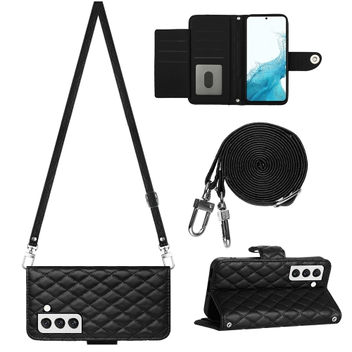 For Samsung Galaxy S23+ 5G Rhombic Texture Flip Leather Phone Case with Long Lanyard(Black) lazarr islim case для samsung galaxy tab 3 7 0 красный