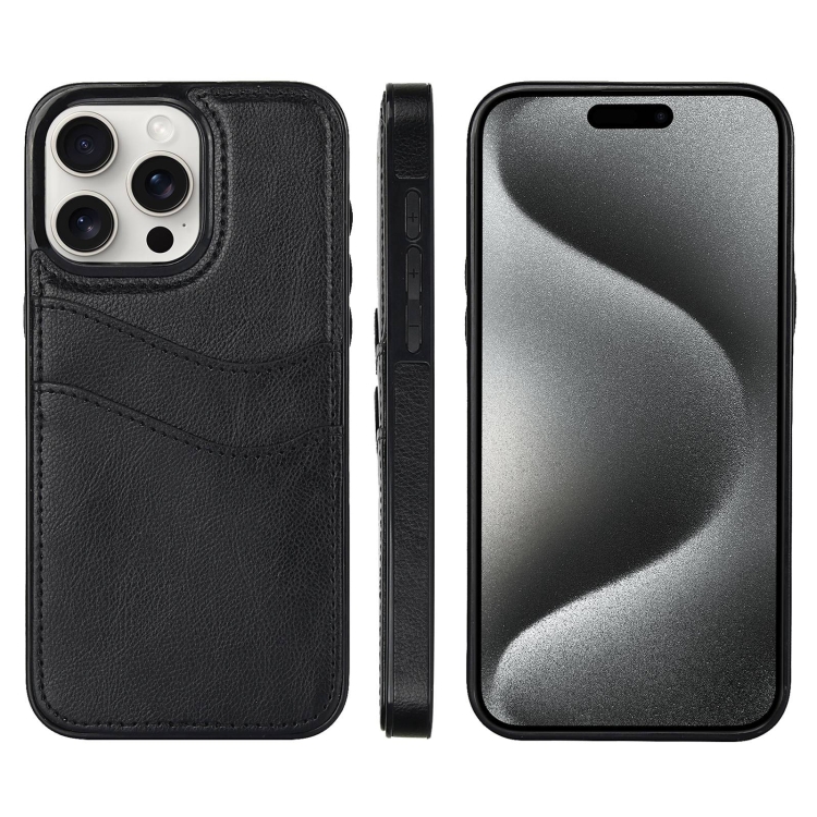 

For iPhone 15 Pro Max Litchi Leather Skin Card Slots Phone Case(Black)