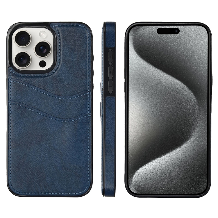 

For iPhone 15 Pro Litchi Leather Skin Card Slots Phone Case(Blue)