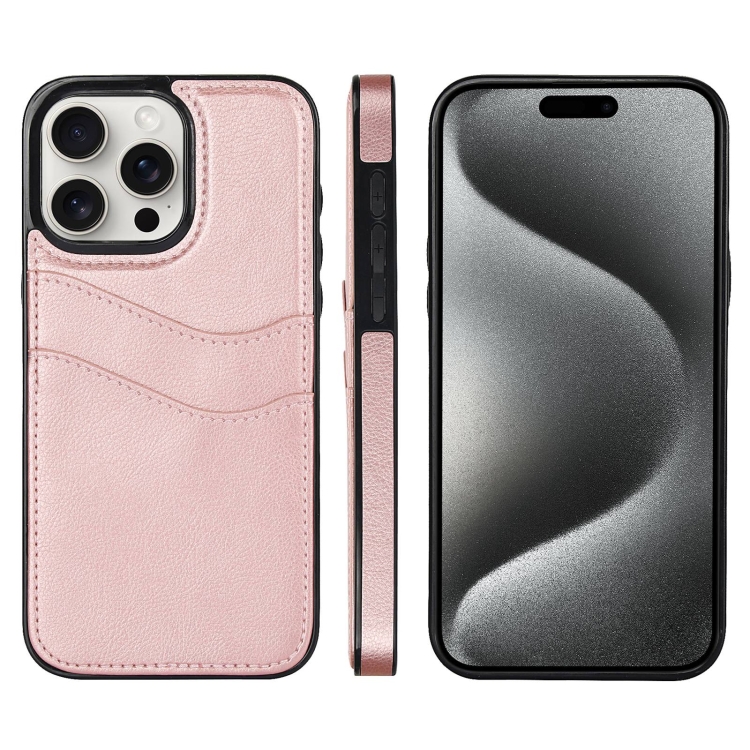 

For iPhone 15 Pro Litchi Leather Skin Card Slots Phone Case(Rose Gold)