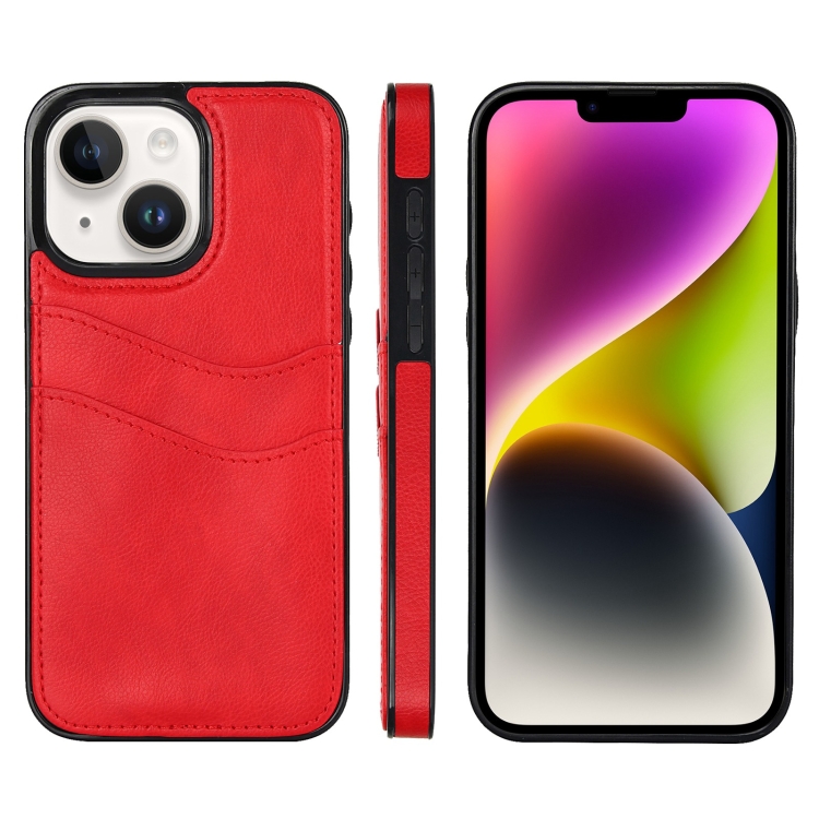 

For iPhone 14 Plus Litchi Leather Skin Card Slots Phone Case(Red)
