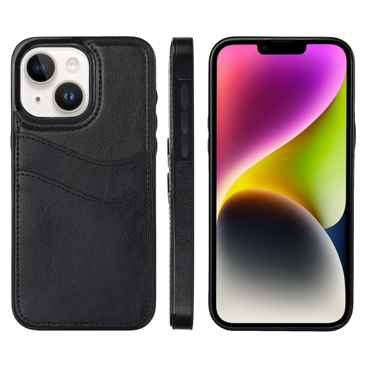 

For iPhone 14 Litchi Leather Skin Card Slots Phone Case(Black)