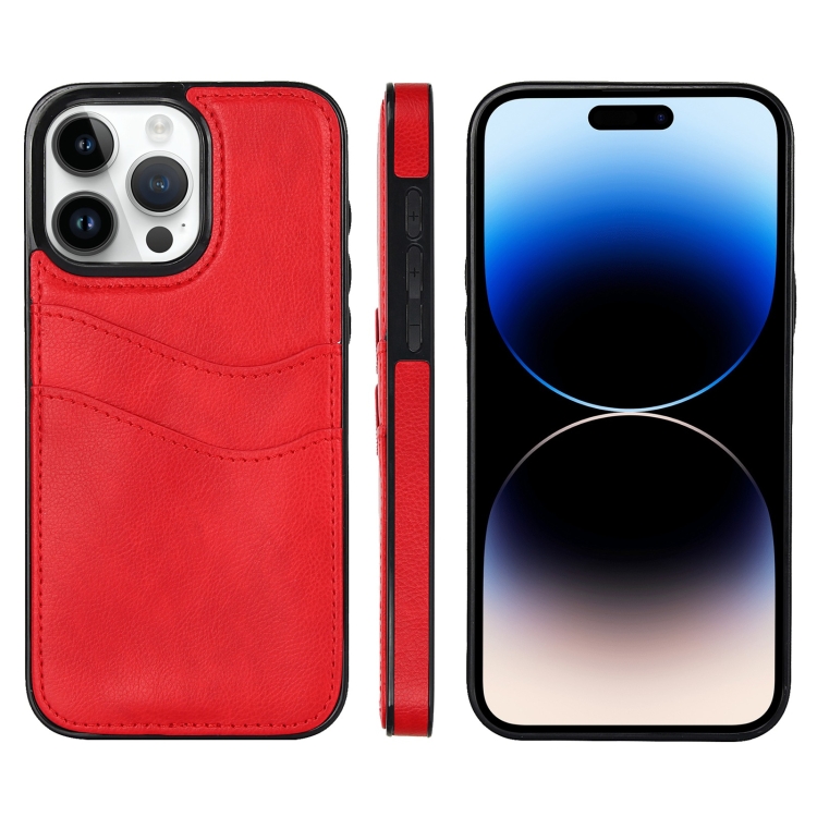 

For iPhone 14 Pro Litchi Leather Skin Card Slots Phone Case(Red)