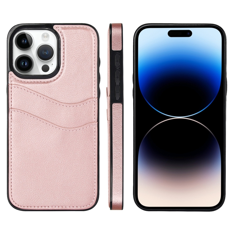 

For iPhone 14 Pro Max Litchi Leather Skin Card Slots Phone Case(Rose Gold)