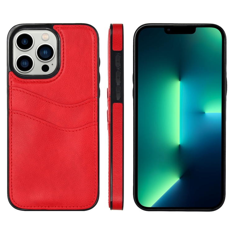 

For iPhone 13 Pro Max Litchi Leather Skin Card Slots Phone Case(Red)