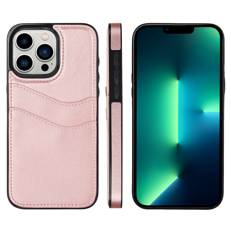 

For iPhone 13 Pro Max Litchi Leather Skin Card Slots Phone Case(Rose Gold)
