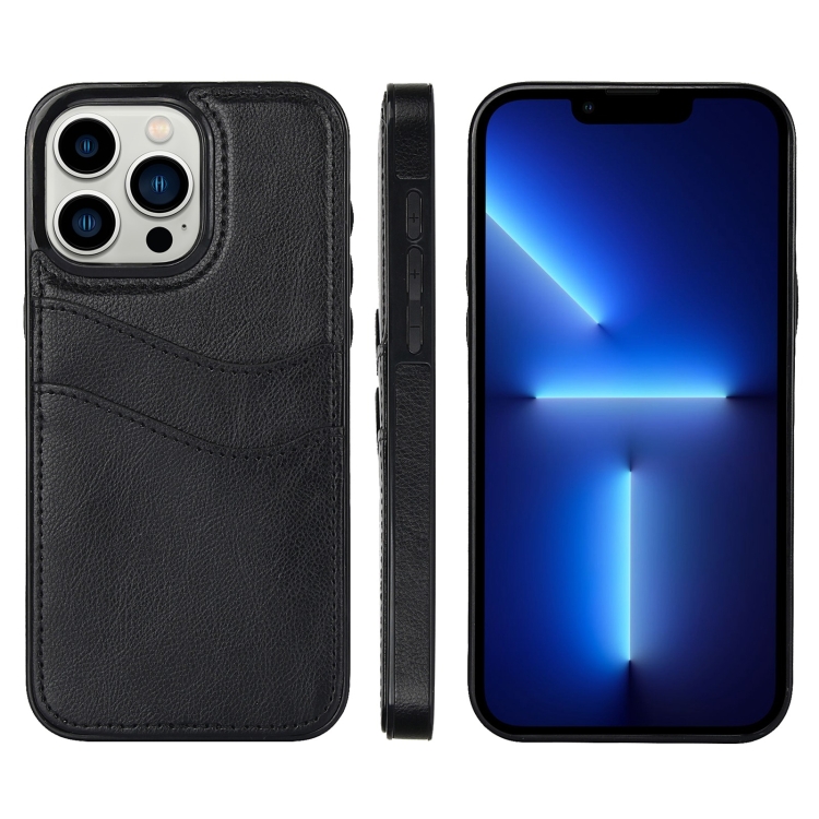 

For iPhone 13 Pro Litchi Leather Skin Card Slots Phone Case(Black)