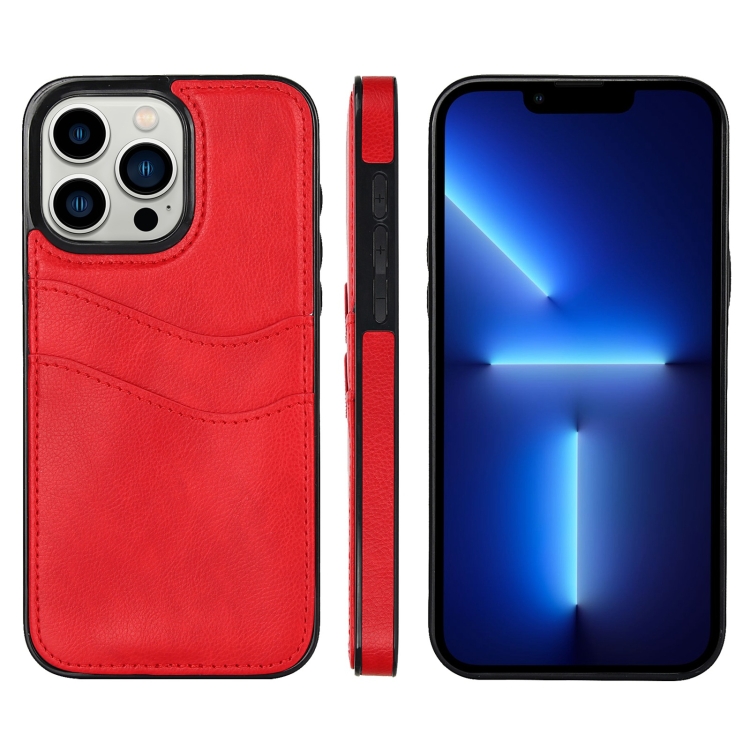 

For iPhone 13 Pro Litchi Leather Skin Card Slots Phone Case(Red)