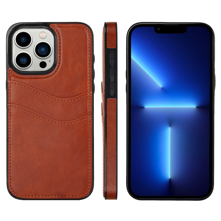 

For iPhone 13 Pro Litchi Leather Skin Card Slots Phone Case(Brown)