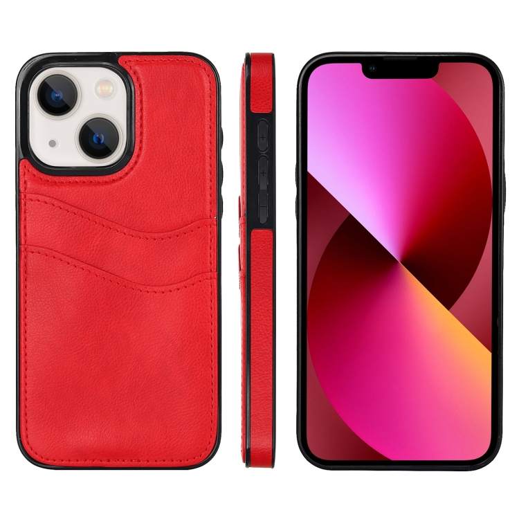 

For iPhone 13 Litchi Leather Skin Card Slots Phone Case(Red)