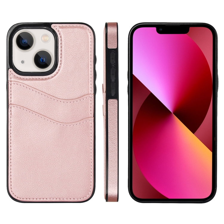 

For iPhone 13 Litchi Leather Skin Card Slots Phone Case(Rose Gold)