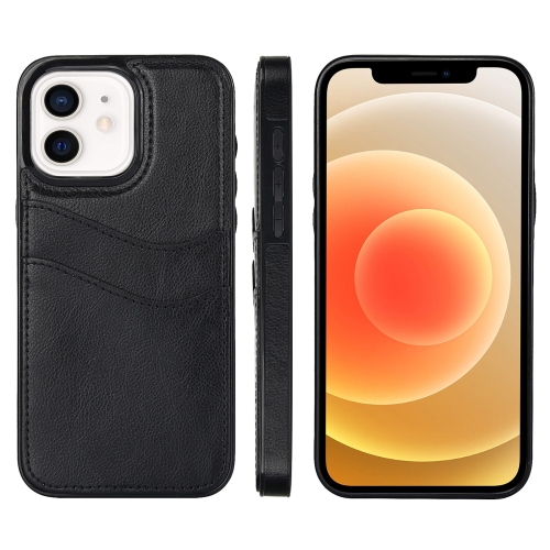 

For iPhone 12 Litchi Leather Skin Card Slots Phone Case(Black)