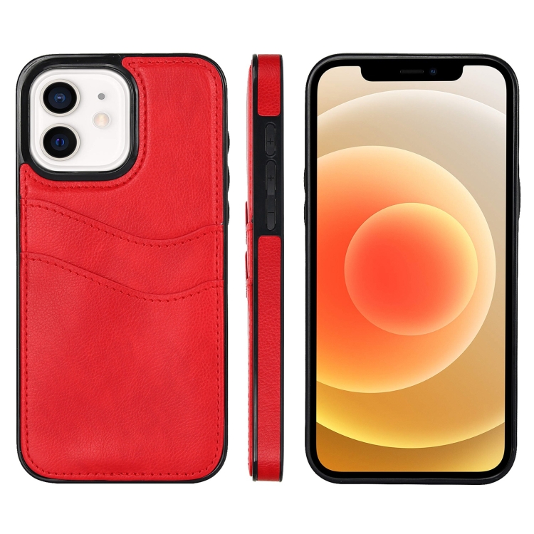 

For iPhone 12 Litchi Leather Skin Card Slots Phone Case(Red)