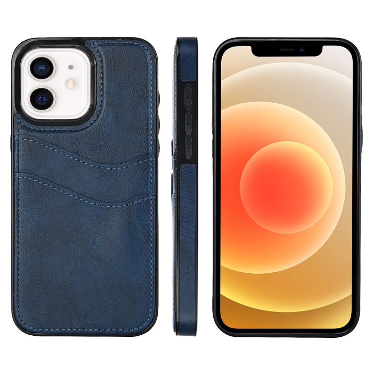 

For iPhone 12 Litchi Leather Skin Card Slots Phone Case(Blue)