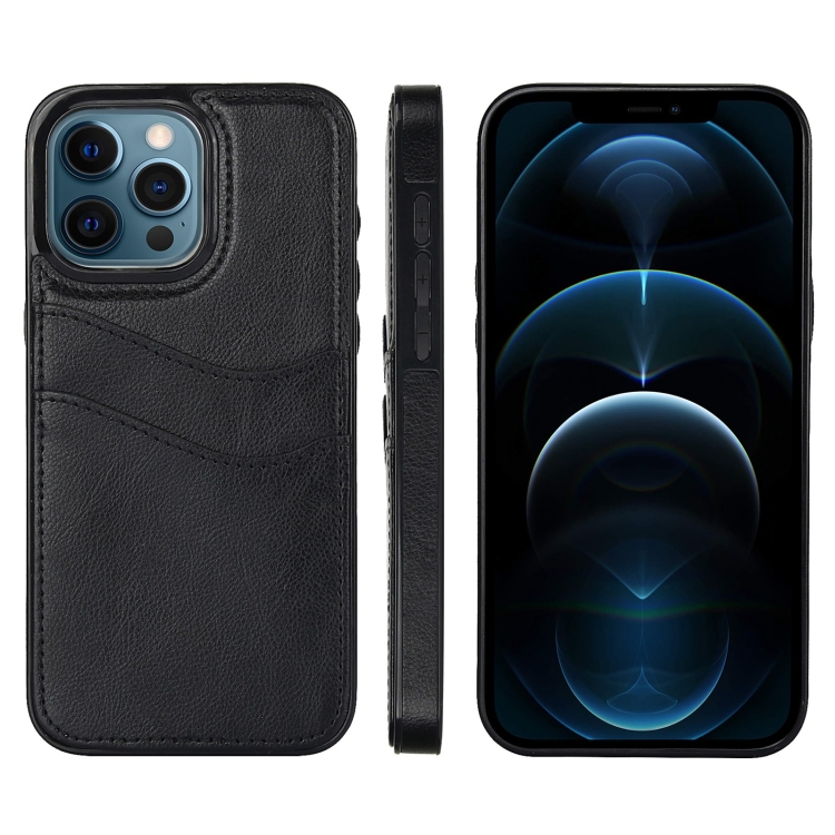 

For iPhone 12 Pro Max Litchi Leather Skin Card Slots Phone Case(Black)