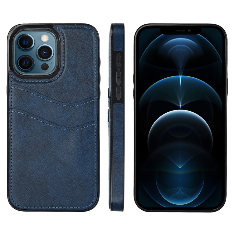 

For iPhone 12 Pro Max Litchi Leather Skin Card Slots Phone Case(Blue)