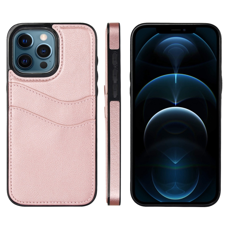 

For iPhone 12 Pro Max Litchi Leather Skin Card Slots Phone Case(Rose Gold)