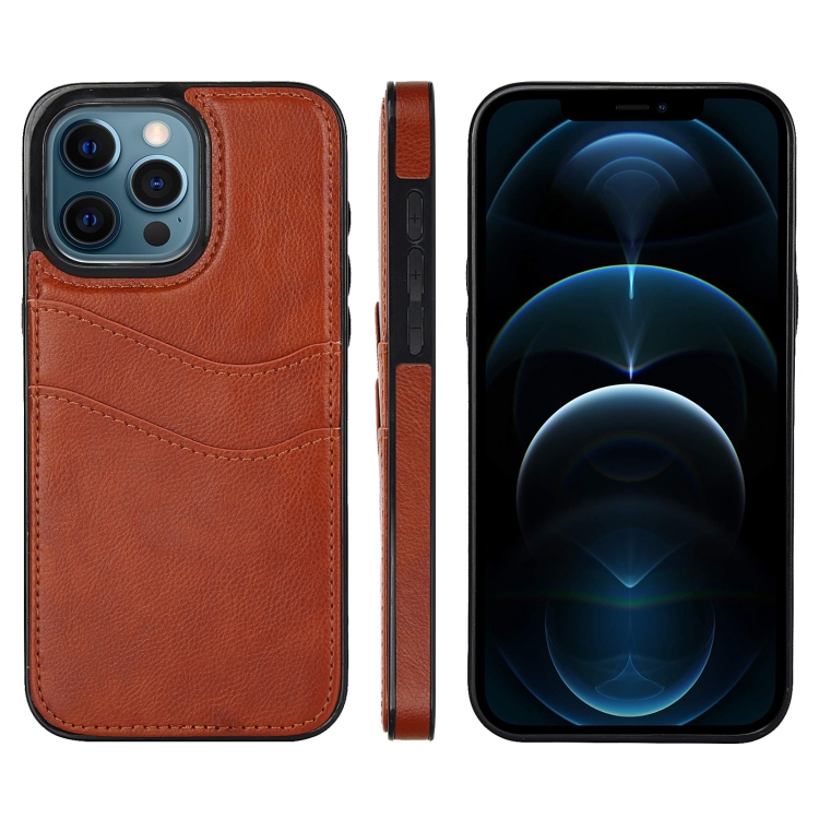 

For iPhone 12 Pro Max Litchi Leather Skin Card Slots Phone Case(Brown)