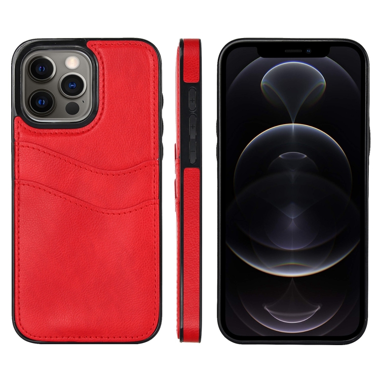 

For iPhone 12 Pro Litchi Leather Skin Card Slots Phone Case(Red)