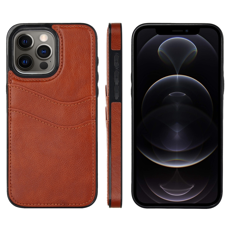

For iPhone 12 Pro Litchi Leather Skin Card Slots Phone Case(Brown)