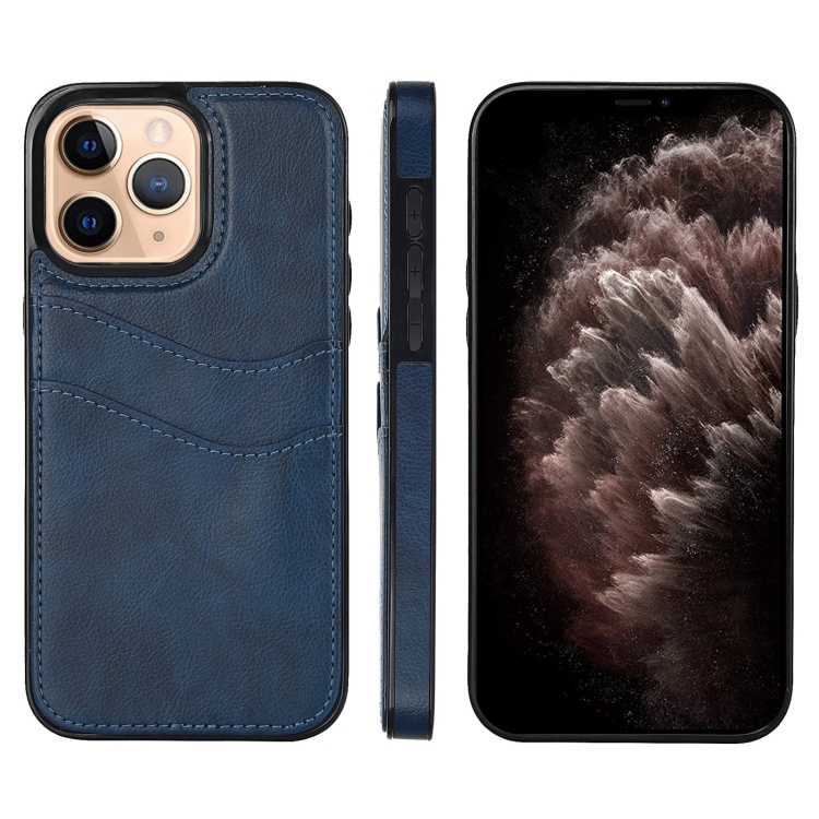 

For iPhone 11 Pro Max Litchi Leather Skin Card Slots Phone Case(Blue)