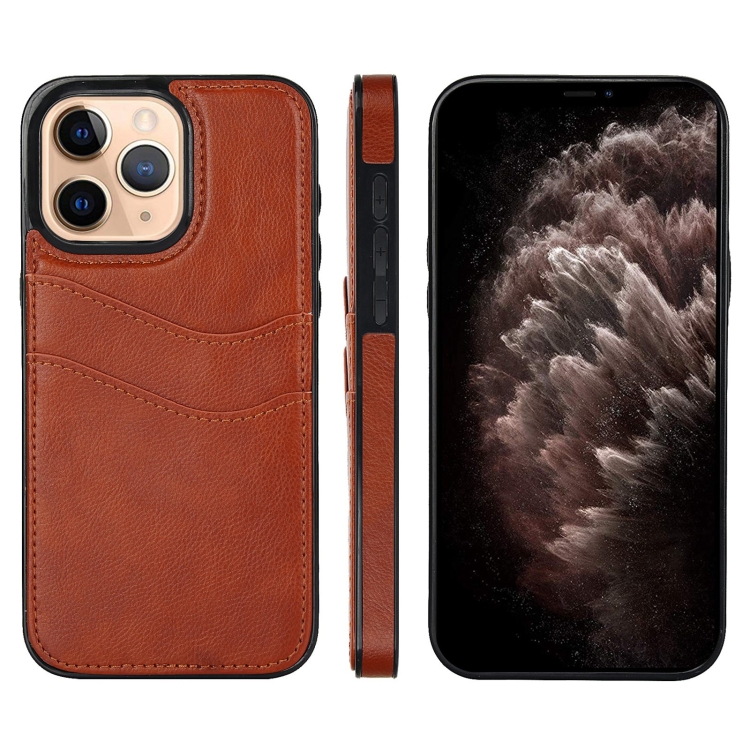 

For iPhone 11 Pro Max Litchi Leather Skin Card Slots Phone Case(Brown)