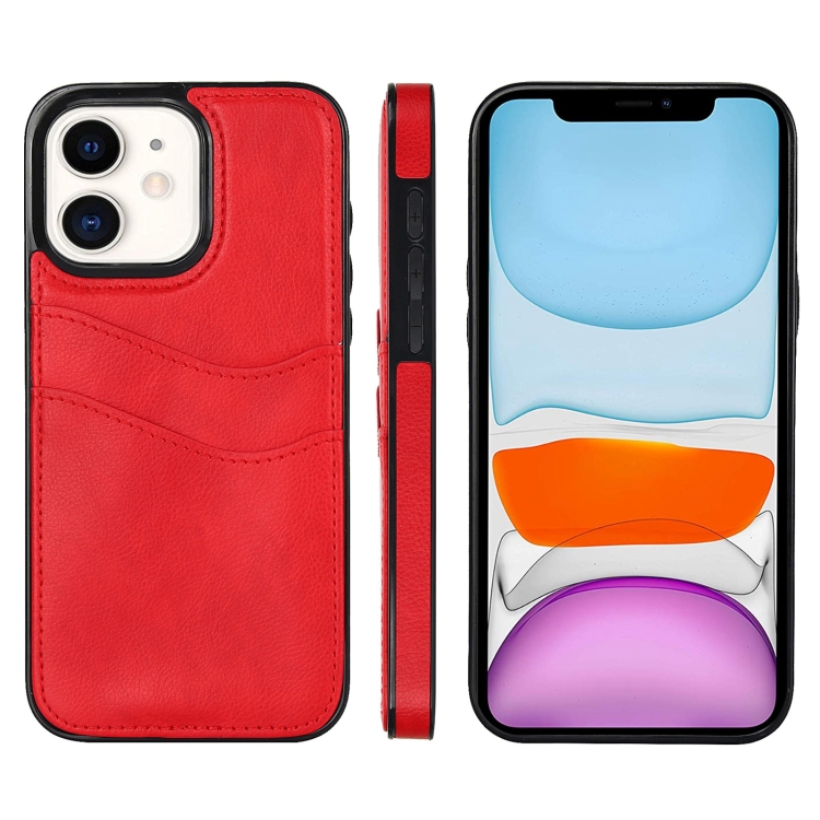 

For iPhone 11 Litchi Leather Skin Card Slots Phone Case(Red)