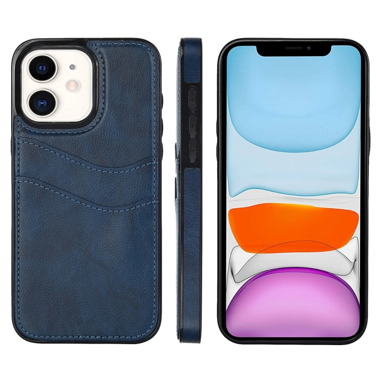 

For iPhone 11 Litchi Leather Skin Card Slots Phone Case(Blue)