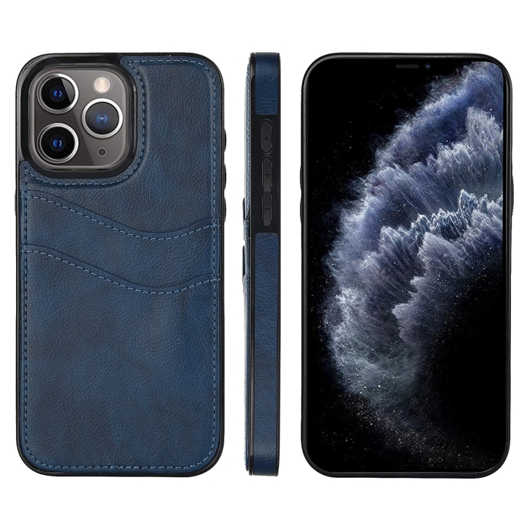 

For iPhone 11 Pro Litchi Leather Skin Card Slots Phone Case(Blue)