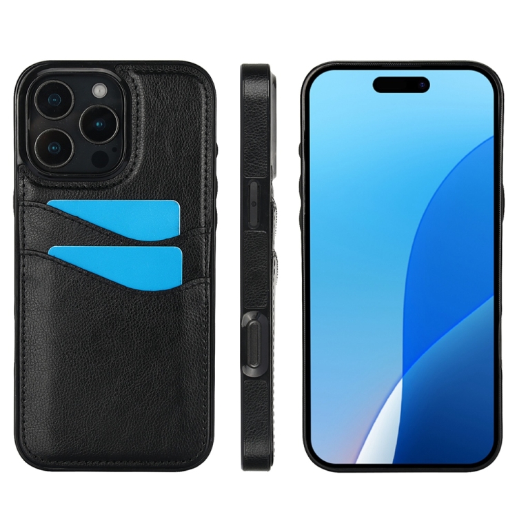 

For iPhone 16 Pro Litchi Leather Skin Card Slots Phone Case(Black)