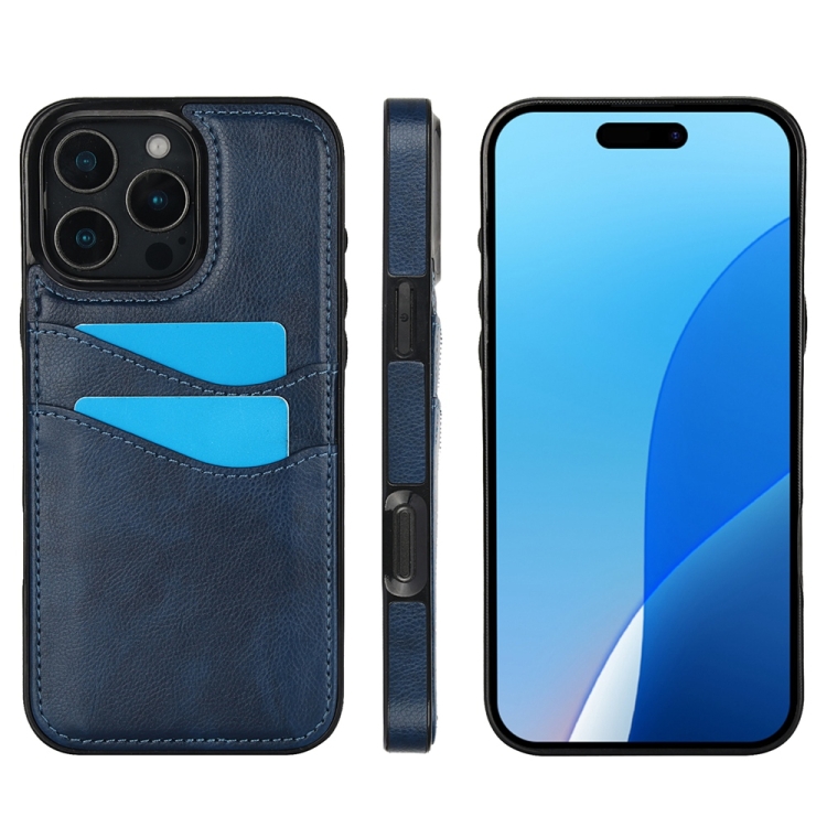 

For iPhone 16 Pro Litchi Leather Skin Card Slots Phone Case(Blue)