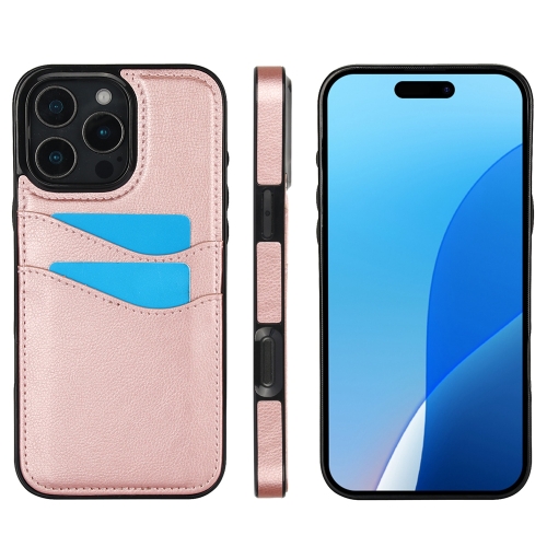 

For iPhone 16 Pro Litchi Leather Skin Card Slots Phone Case(Rose Gold)