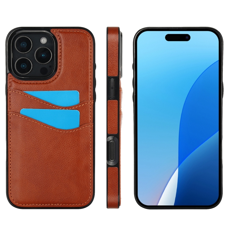 

For iPhone 16 Pro Litchi Leather Skin Card Slots Phone Case(Brown)