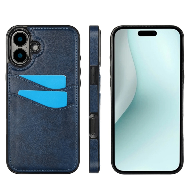 

For iPhone 16 Plus Litchi Leather Skin Card Slots Phone Case(Blue)