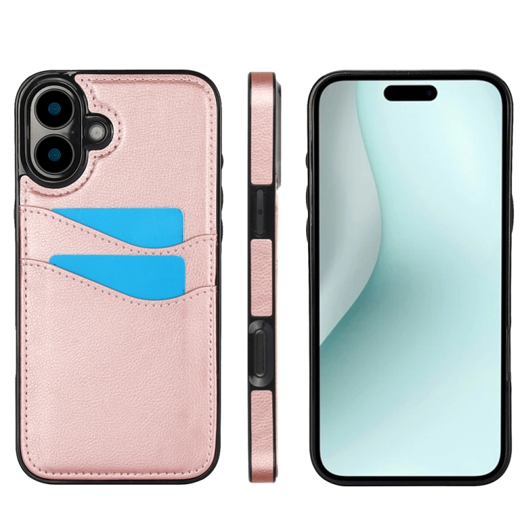 

For iPhone 16 Plus Litchi Leather Skin Card Slots Phone Case(Rose Gold)