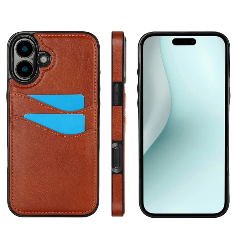 

For iPhone 16 Plus Litchi Leather Skin Card Slots Phone Case(Brown)