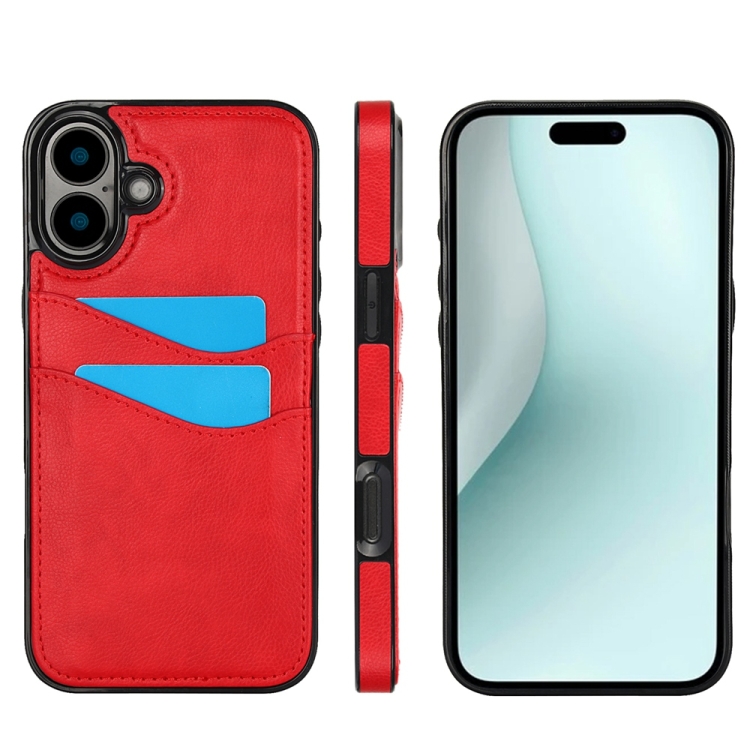

For iPhone 16 Litchi Leather Skin Card Slots Phone Case(Red)