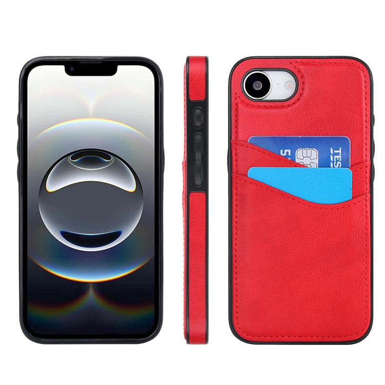 

For iPhone 16e Litchi Leather Skin Card Slots Phone Case(Red)