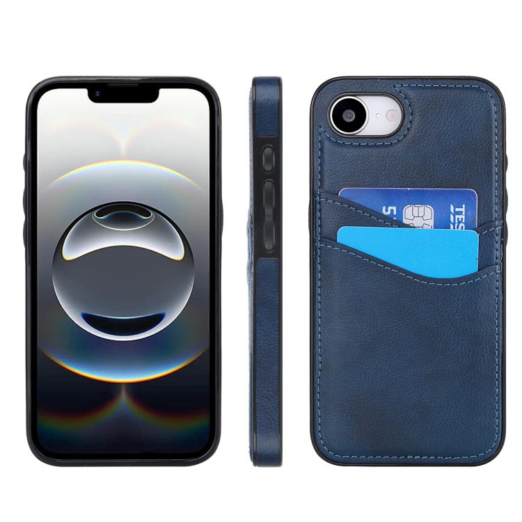 

For iPhone 16e Litchi Leather Skin Card Slots Phone Case(Blue)