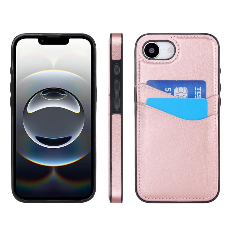 

For iPhone 16e Litchi Leather Skin Card Slots Phone Case(Rose Gold)