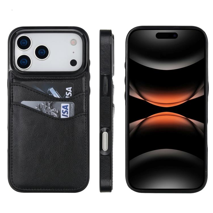 

For iPhone 17 Pro Max Litchi Leather Skin Card Slots Phone Case(Black)