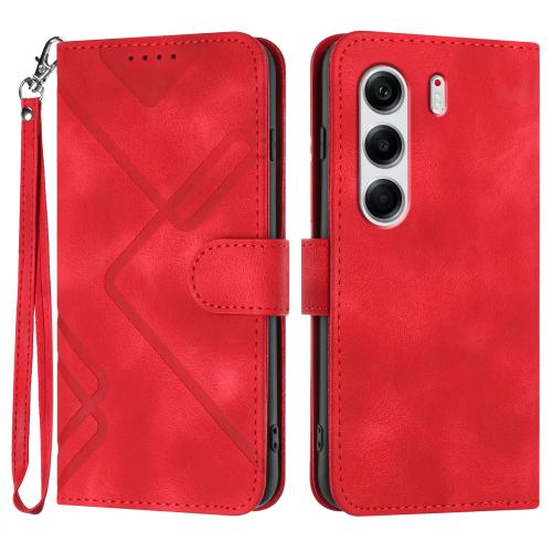 

For Tecno Camon 40 Pro 4G Line Pattern Skin Feel Leather Phone Case(Red)