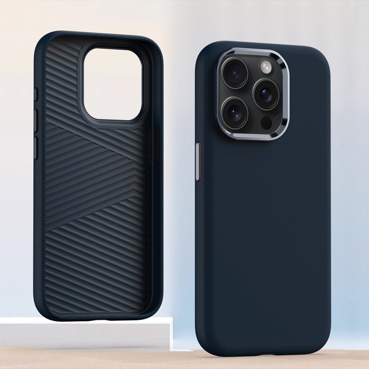 

For iPhone 14 Pro Max Metal Lens Frame Leather Full Coverage Shockproof Phone Case(Blue)