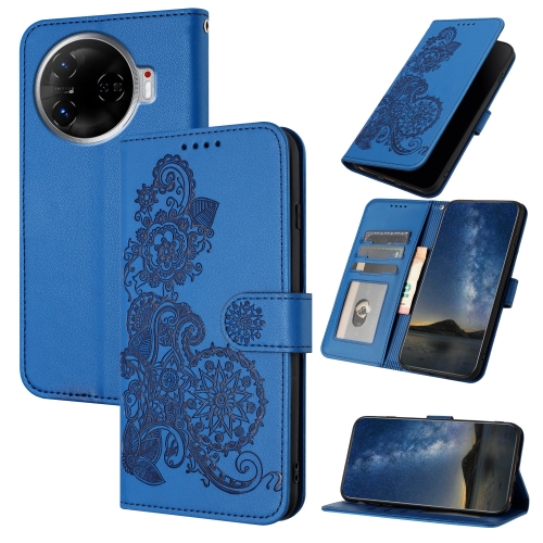 

For Tecno Camon 30 Pro Datura Flower Embossed Flip Leather Phone Case(Blue)