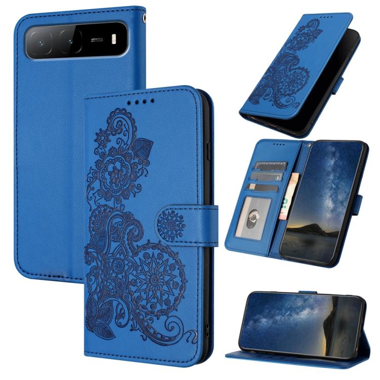 

For Tecno Spark Go 5G 2025 / Hot 60i 5G Datura Flower Embossed Flip Leather Phone Case(Blue)