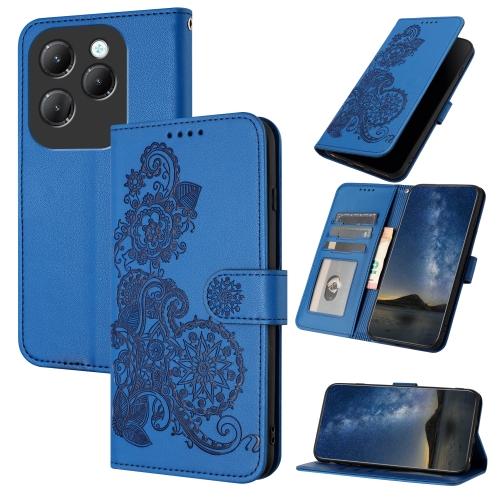 

For Infinix Hot 40 Datura Flower Embossed Flip Leather Phone Case(Blue)