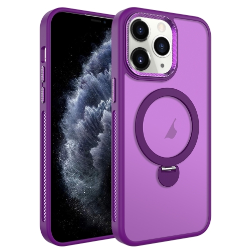 

For iPhone 11 Pro MagSafe Magnetic Holder Breathable Phone Case(Purple)