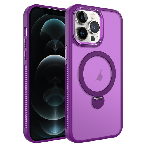 

For iPhone 12 Pro MagSafe Magnetic Holder Breathable Phone Case(Purple)