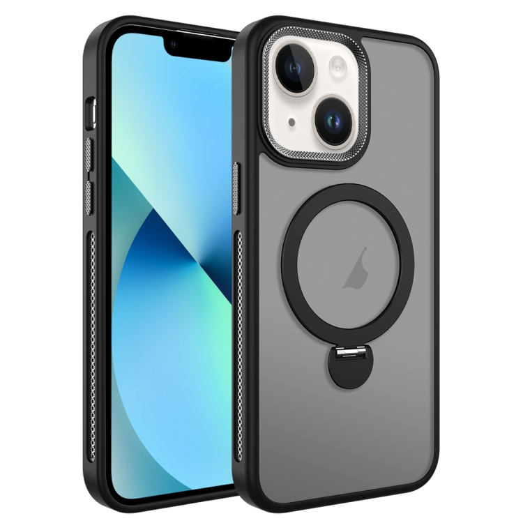 

For iPhone 13 MagSafe Magnetic Holder Breathable Phone Case(Black)
